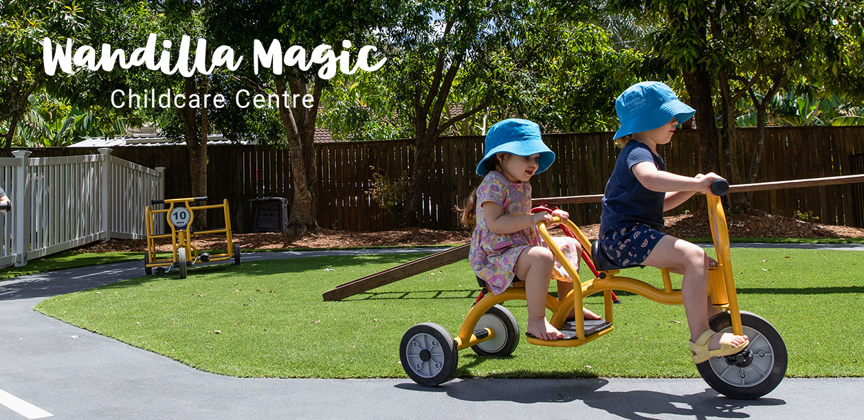 Children riding bikes at childcare